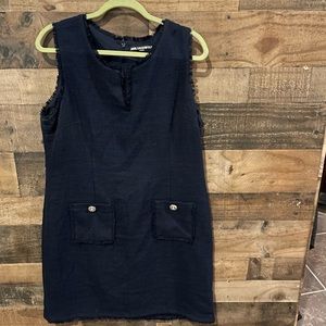 Karl Lagerfeld Navy Sleeveless Tweed Shift Dress